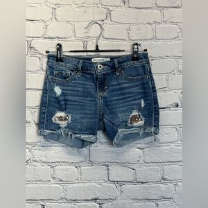 Abercrombie Girls Distressed Denim Gold Sequin Patchwork Shorts Size 9 10